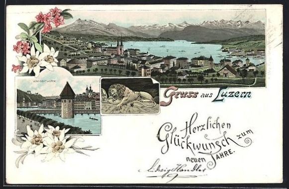 Ansichtskarten: Litho Luzern, Wasserturm, Gesamtansicht, – Gebraucht aus Berlin von bartko-reher