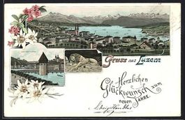 Litho Luzern, Wasserturm, Gesamtansicht,
