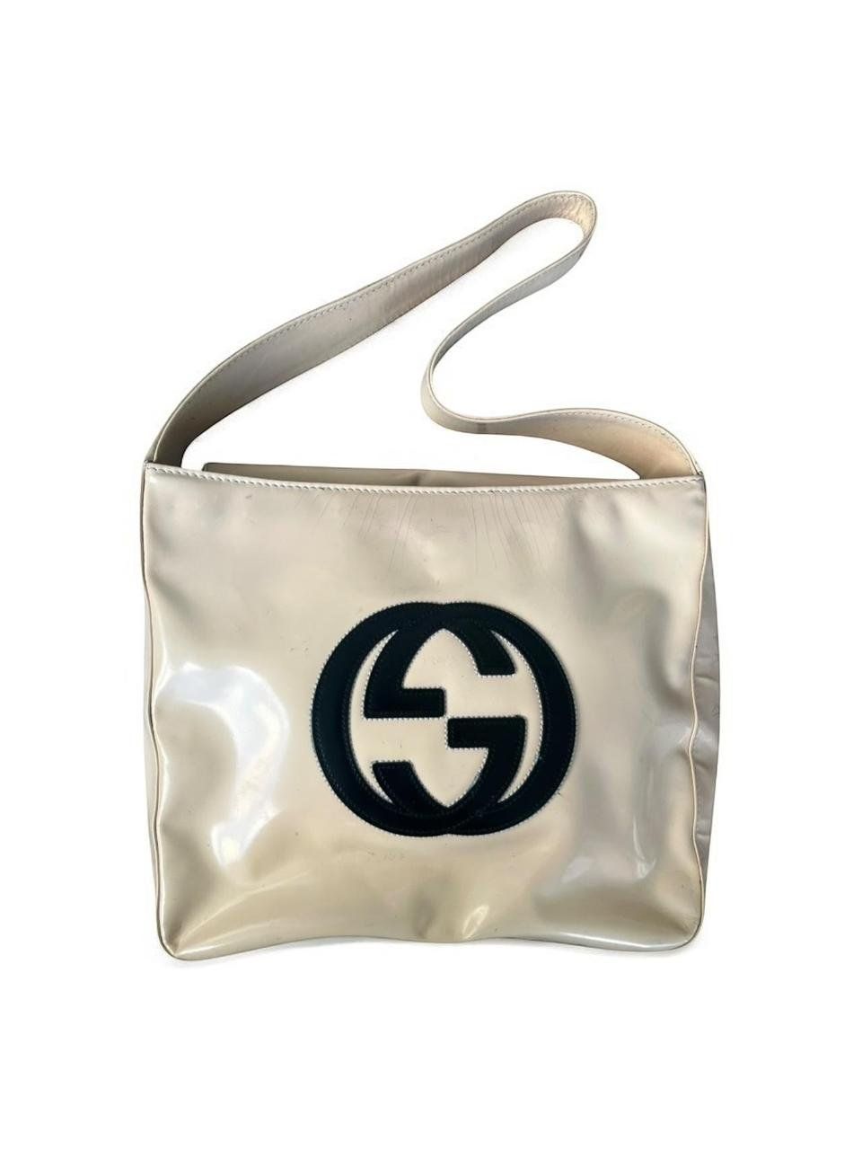 Gucci Borse: White GUCCI shoulder bag with black logo – Usato da Luzern venduto da aramayashop