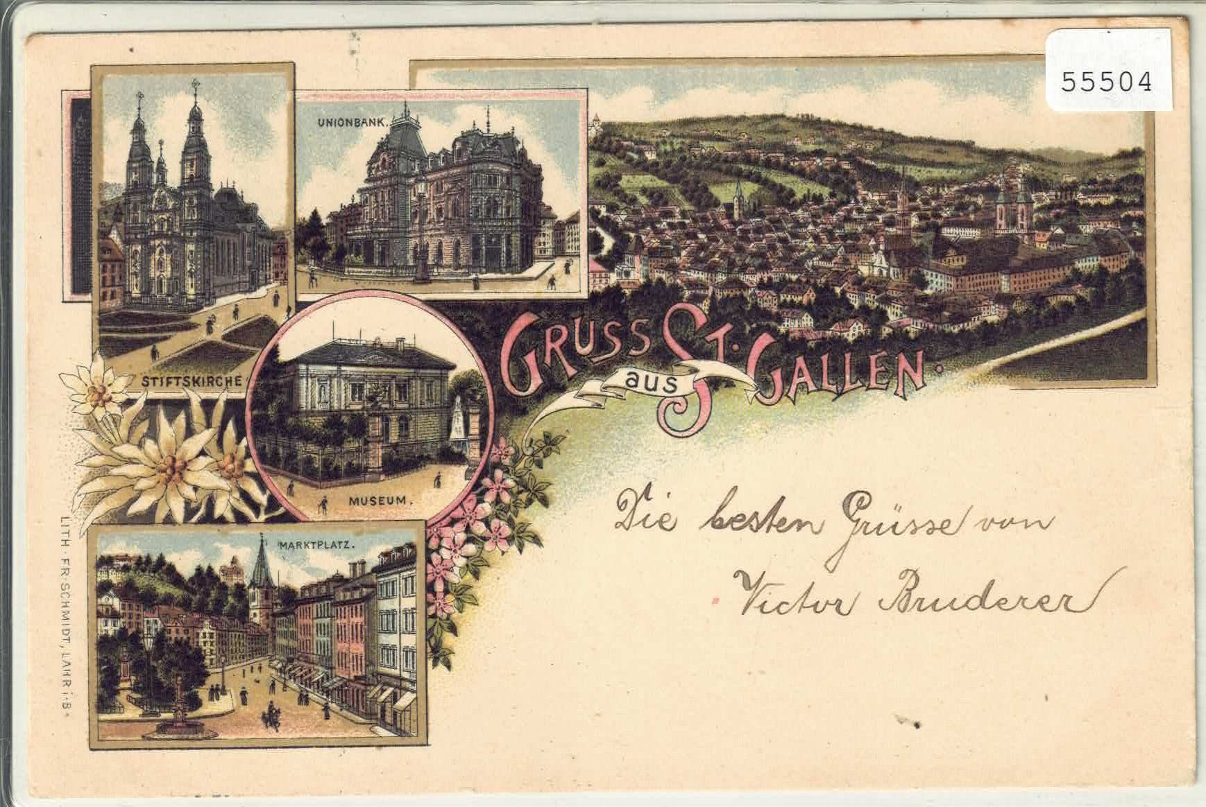 Cartoline postali: Gruss aus St. Gallen - Litho 1900 – Usato da Ettingen venduto da Kartenplanet