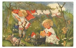 Künstlerin: Mili Weber - Kinder - Wäsche aufhängen - 1941