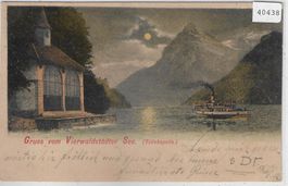 Gruss vom Vierwaldstättersee - Tellskapelle - Dampfer Litho