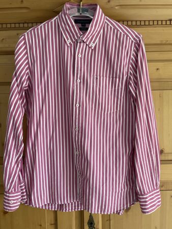 Herren Hemd Tommy Hilfiger gestreift Himbeere-Weiss Grösse M