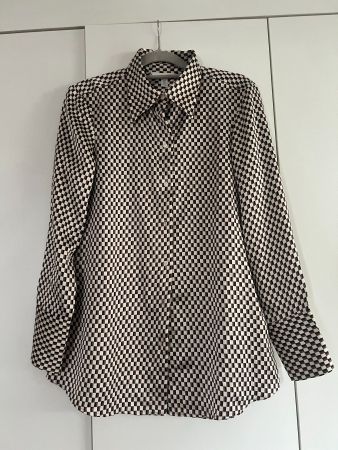 Coole Retro-Bluse, Gr. S, beige-braun-schwarz, ungetragen