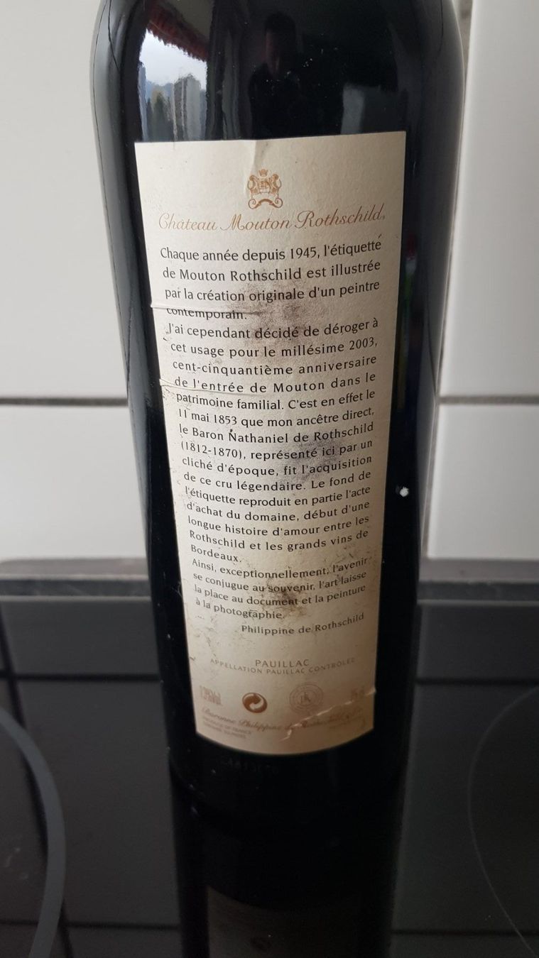 Vino: MOUTON ROTSCHILD 2003 – Nuovo (secondo la descrizione) da Bursinel venduto da Rolesor 1