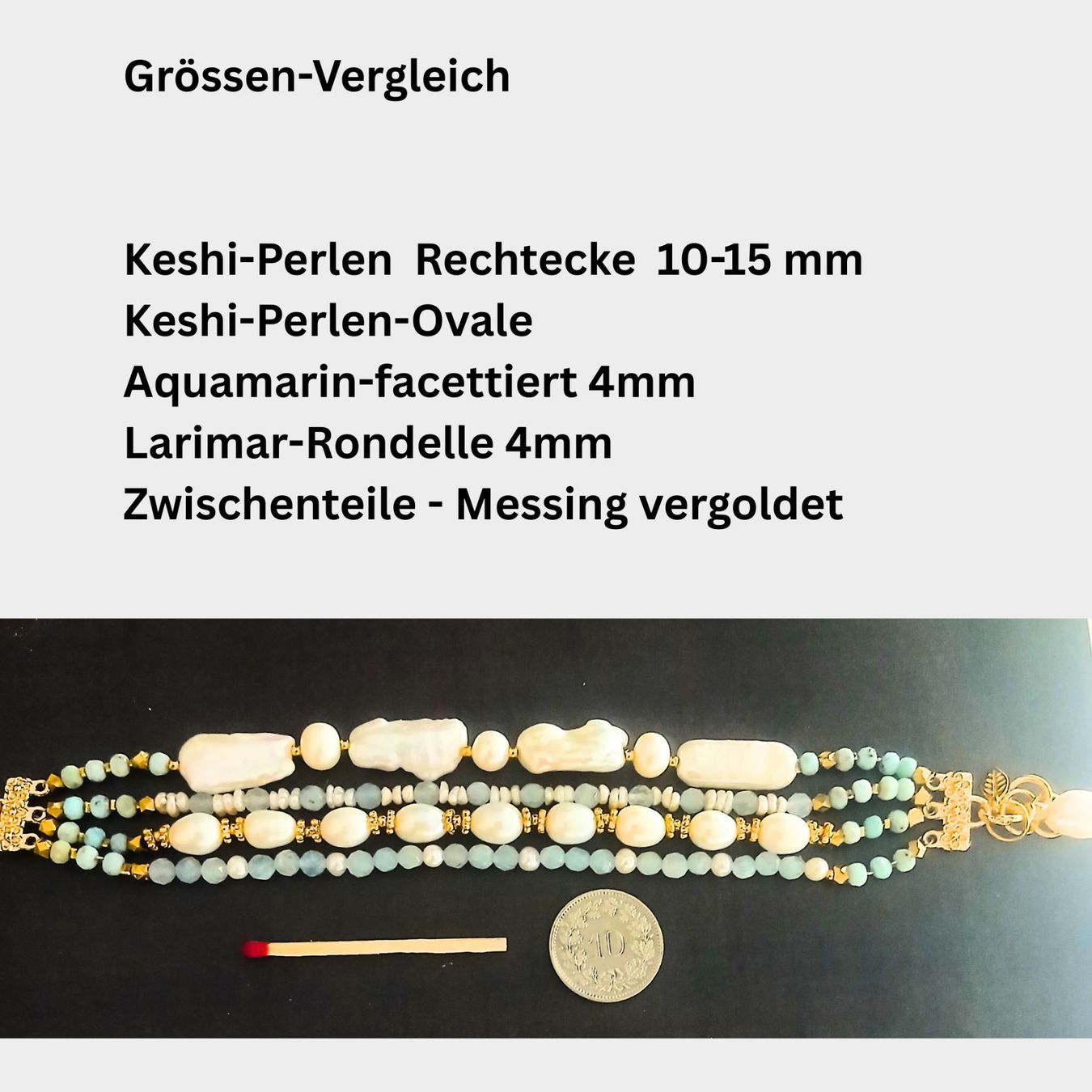 Bracciali & Braccialetti: Statement-Perlenarmband mit Aquamarin, 4 Reihen, Unikat, – Nuovo e nell'imballaggio originale da Lütisburg venduto da Emarra 2