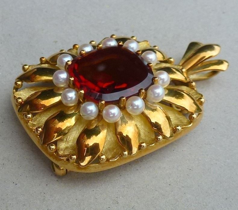 Spille & Fermagli: Top ++ Gold-Brosche mit roten Edelstein und kleinen Perlen – Usato da Walkringen venduto da Casablanca777 3