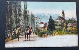Thun und Kirche, Reiter mit Pferden. 1912