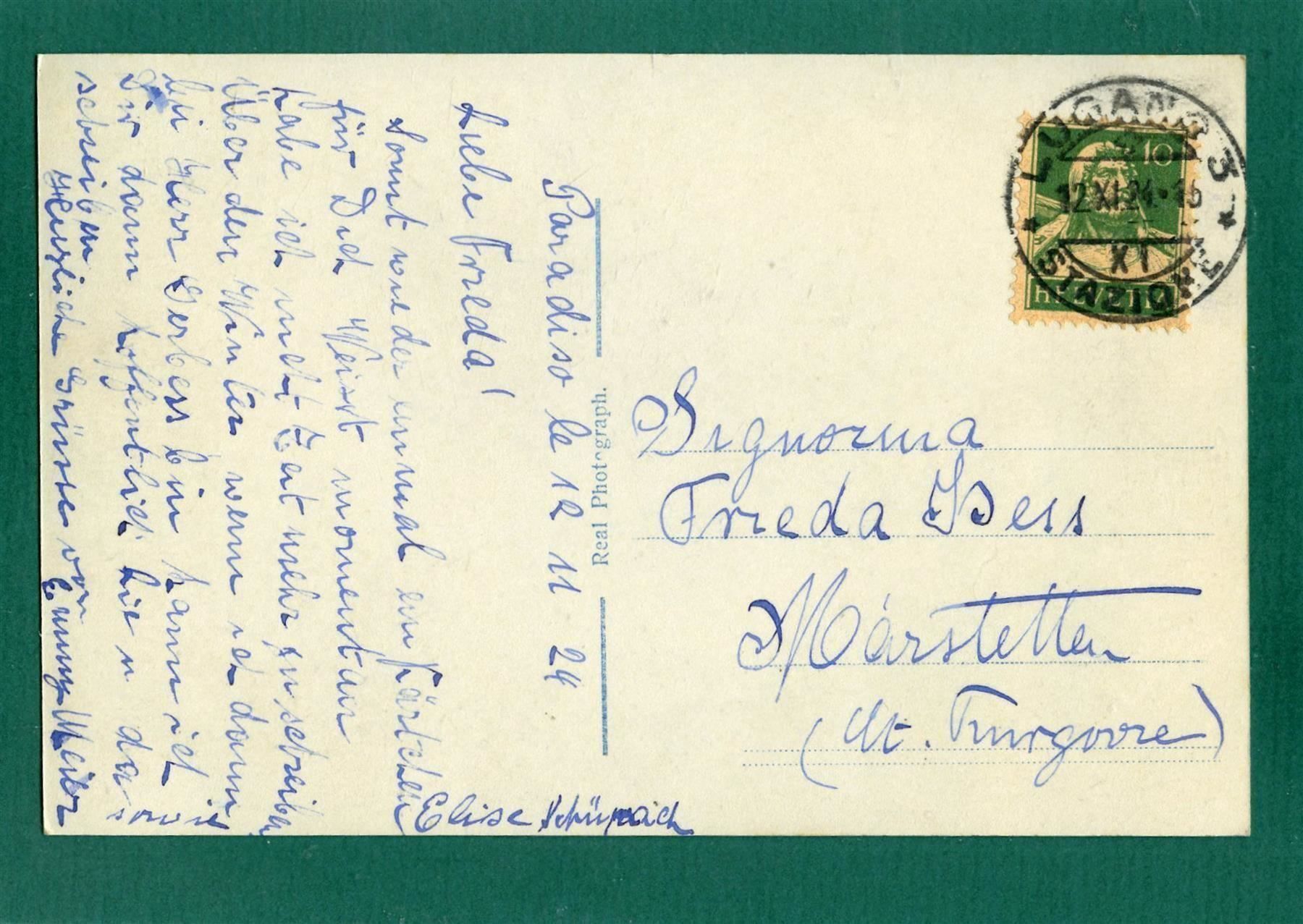 Cartoline postali: Lugano - Paradiso, 1924, gelaufen – Usato da Sargans venduto da Hausi1951 1