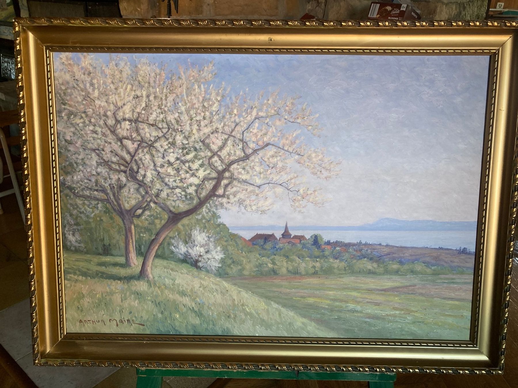 Dipinti: Tableau d'Arthur Maire, le village de Concise. – Usato da La Chaux-de-Fonds venduto da venteperso5 3