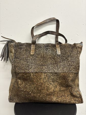 Caterina Lucchi Tasche Vintage Leder Pailletten braun Fell