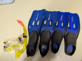 Taucherbrille, Schnorchel, Flossen