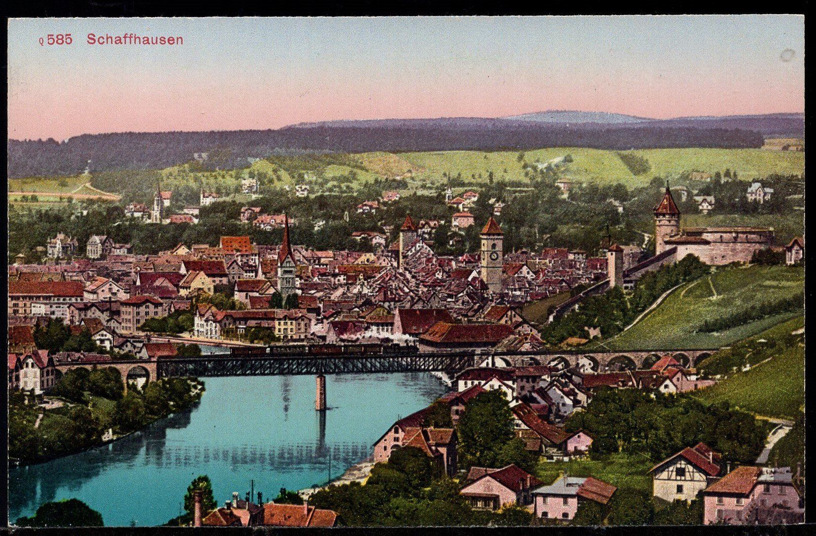 Cartoline postali: Schaffhausen Brücke mit Dampfzug – Usato da Aarau venduto da kufi44