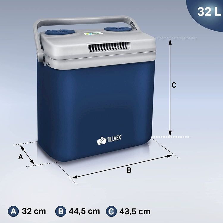 tillvex Kühlbox Kühlbox elektrisch 32L Mini-Kühlschrank, 230 V und 12 V für  KFZ Auto Camping