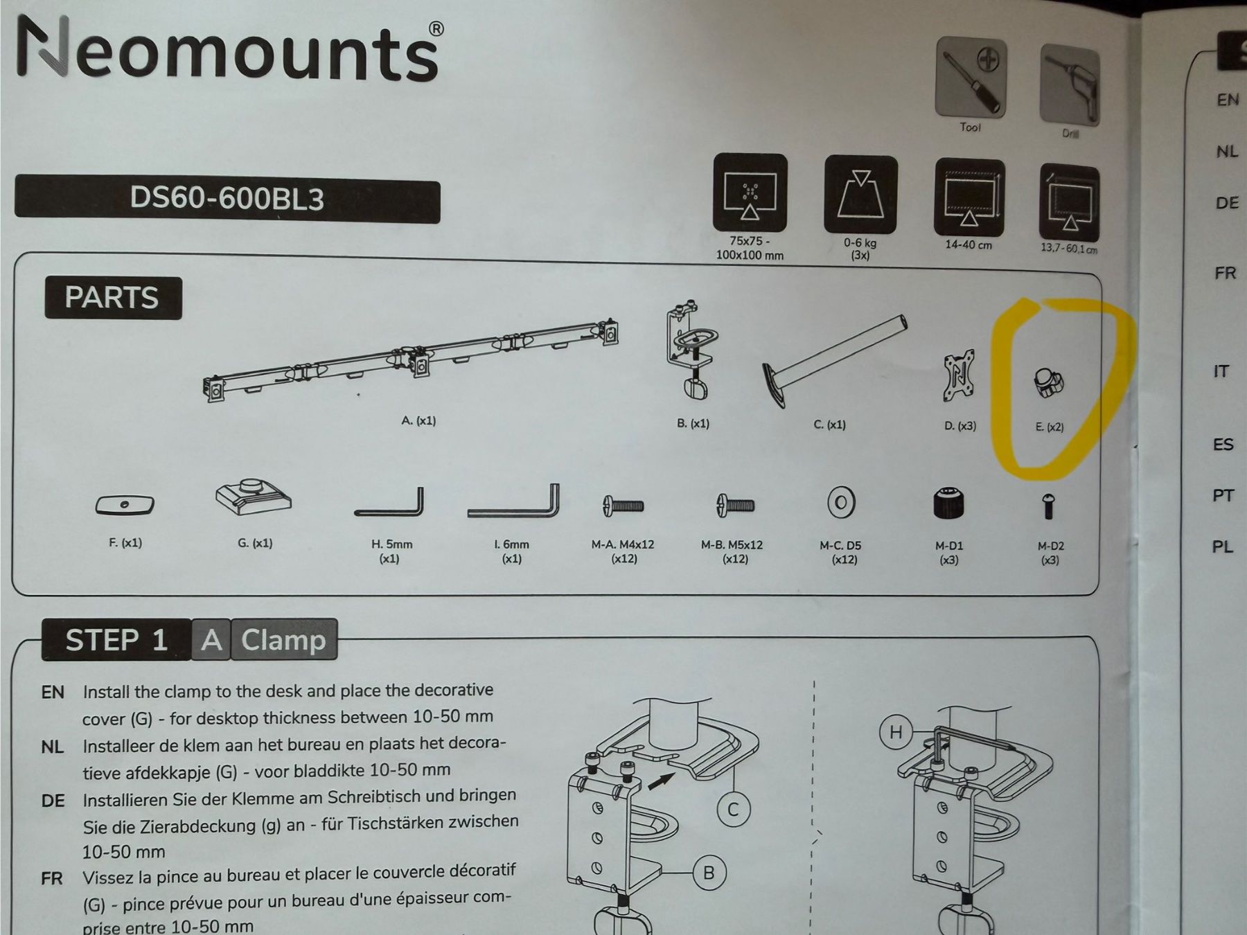 Staffa per monitor: Neomounts DS60-600BL3  27", 9 kg – Usato da Zürich venduto da Benjatoph 3
