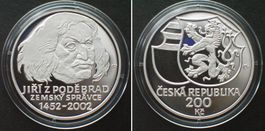 TSCHECHIEN 200 Korun 2002 GEORG VON PODIEBRAD, Silber, PP