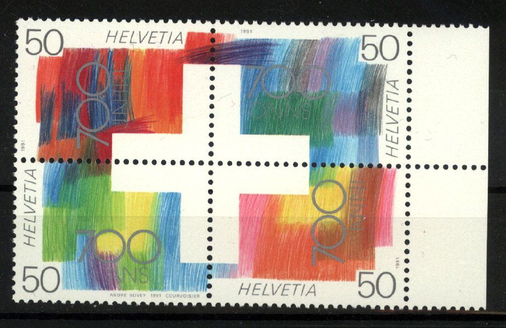 Tutti i francobolli: 1991, 700 Jahre Eidgenossenschaft, Viererblock ** – Usato da Willisau venduto da Vollstempel