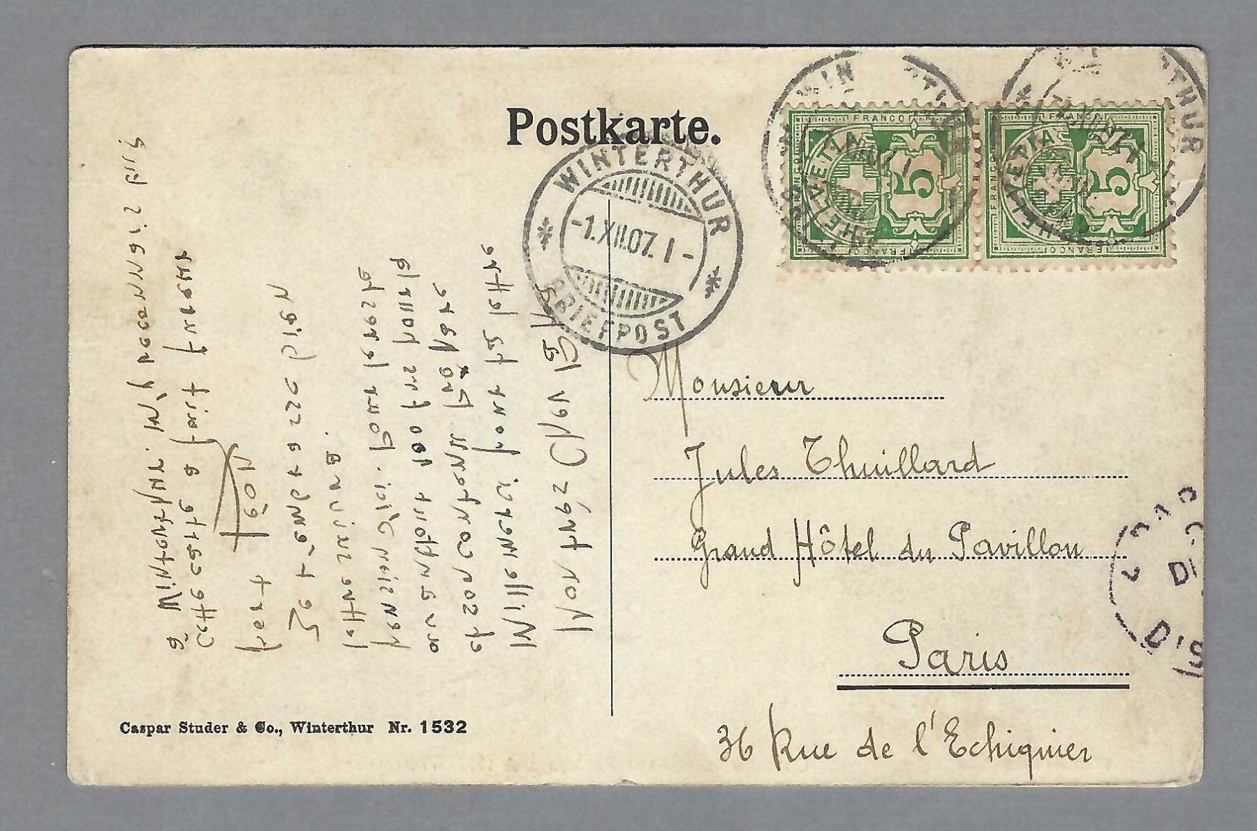 Cartoline postali: 1907, WINTERTHUR FECHTURNIER – Usato da Pura venduto da ulisse1957 1