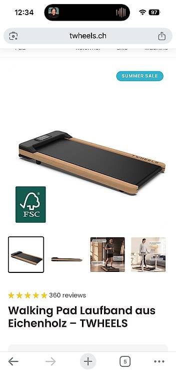 Hometrainer: Walking Pad Laufband aus Eichenholz  TWHEELS – Gebraucht aus Hittnau von tam_sx6j