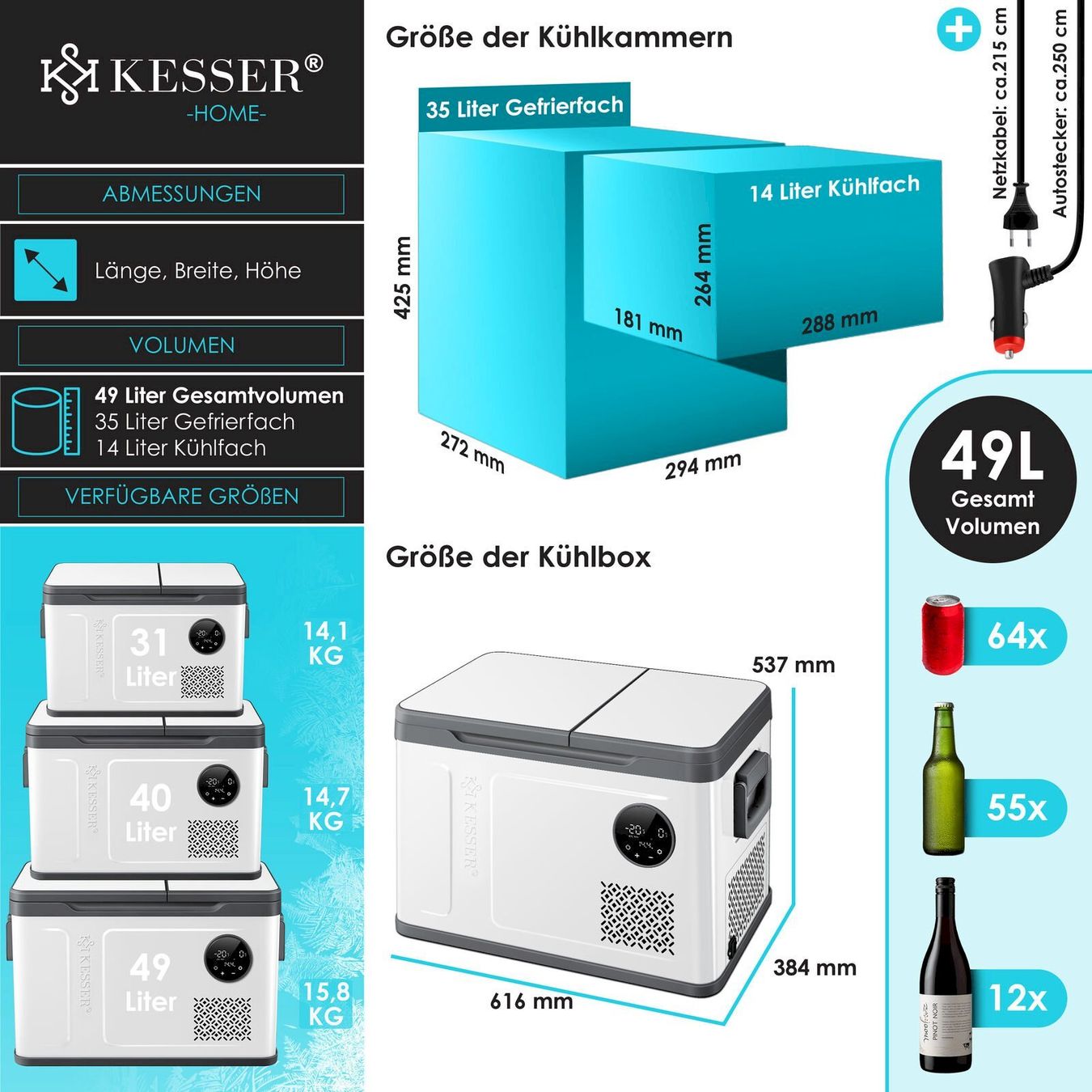 Cucinare, Mangiare & Bere: KESSER Kompressor Kühlbox 49L Silber – Nuovo e nell'imballaggio originale da Bottighofen venduto da zaap 7