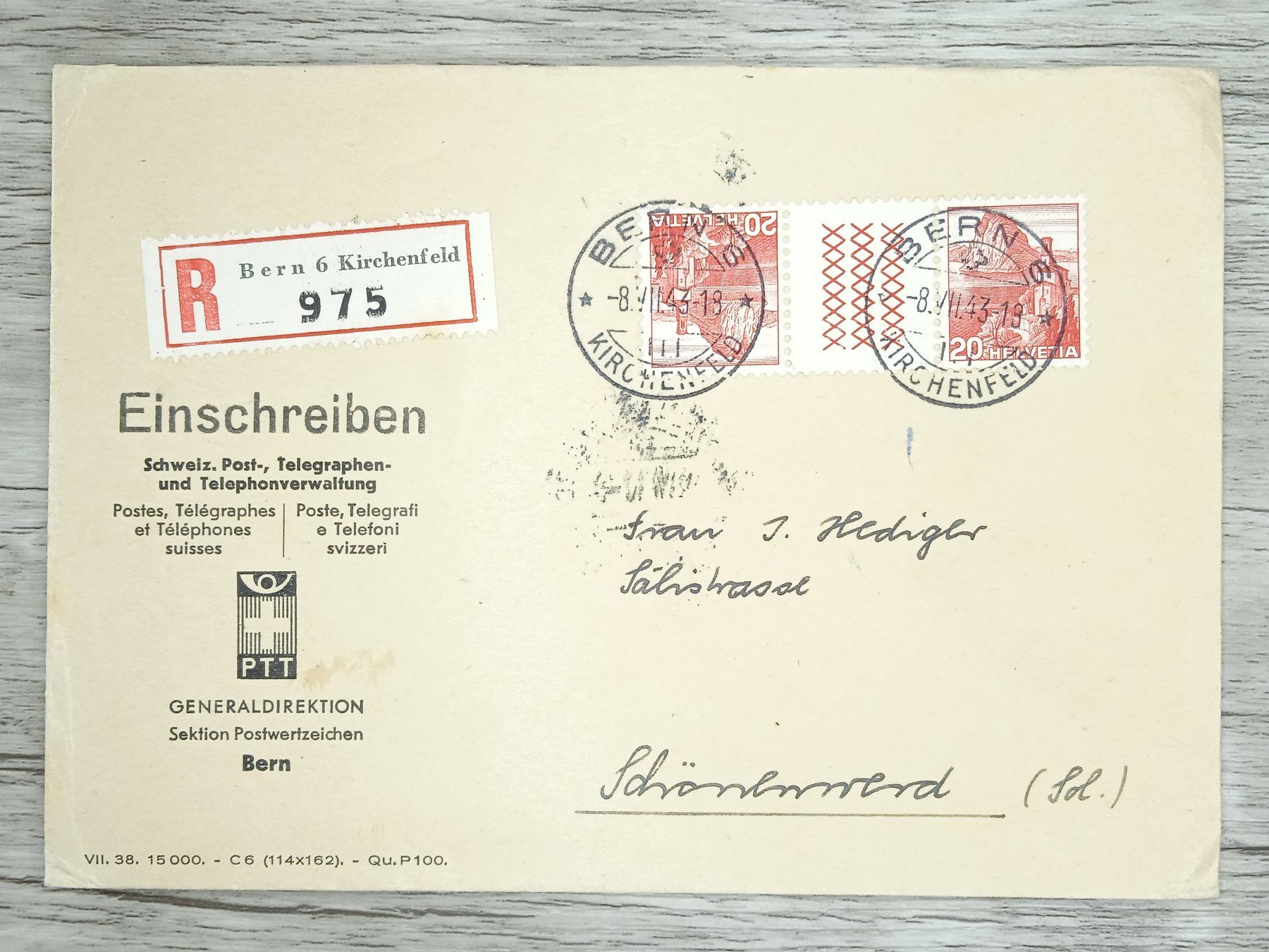 Tutti i francobolli: TR82 Enveloppe + Timbre Suisse 1943 – Usato da Cousset venduto da Patrick_Collections