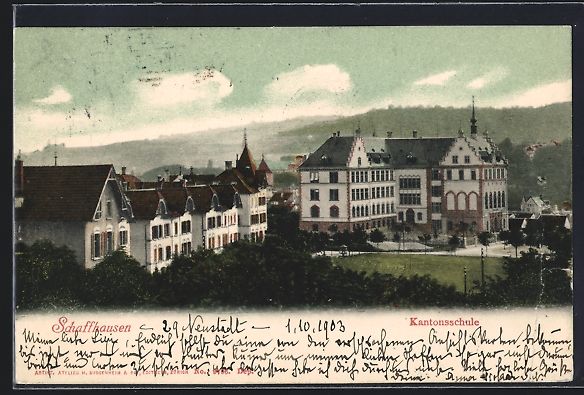 Cartoline postali: Schaffhausen, Blick auf die Kantonsschul – Usato da Berlin venduto da bartko-reher