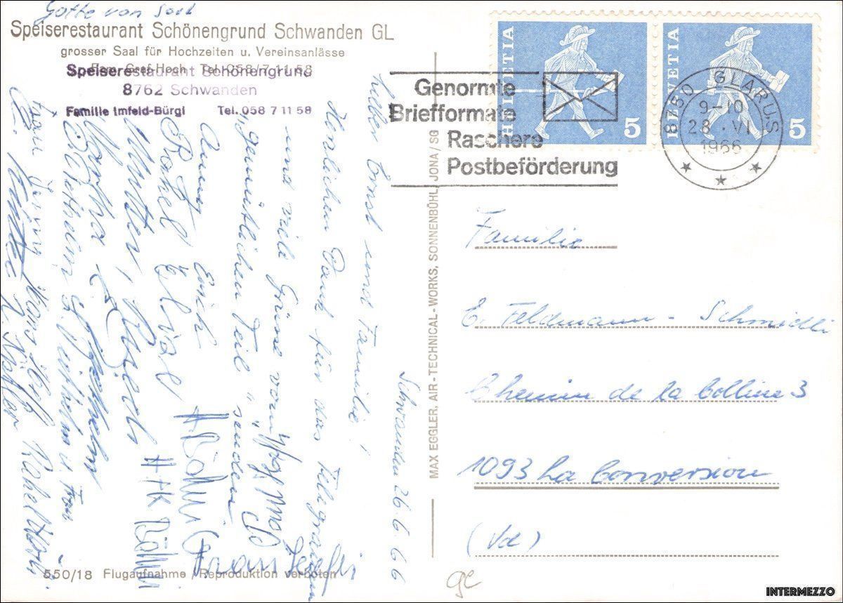 Cartoline postali: Schwanden GL // Rest. Schönengrund 1966 – Usato da Basel venduto da intermezzo12 1