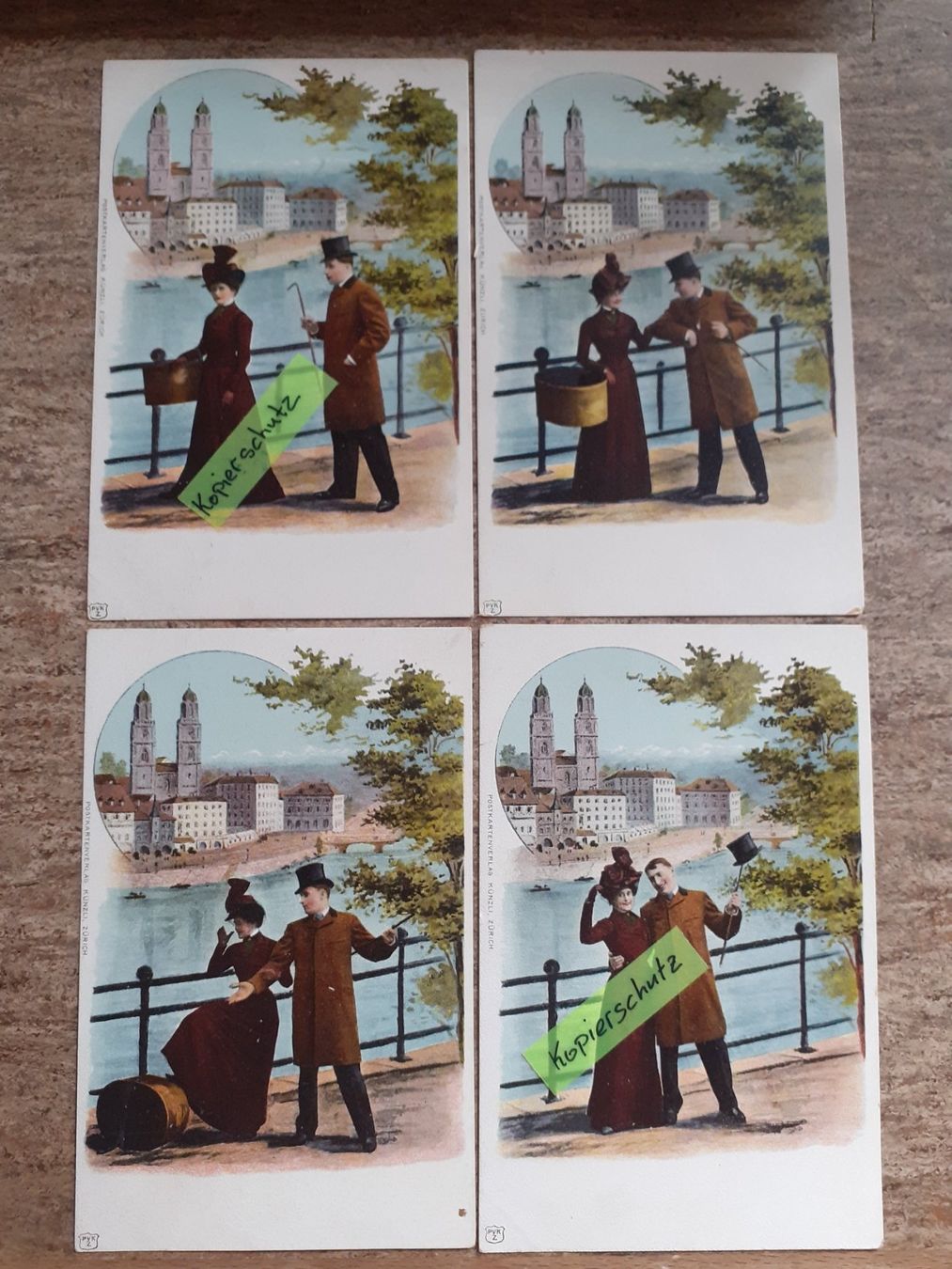 Cartoline postali: 4 Kunstkarten Zürich AK Postkarten – Usato da Küssnacht am Rigi venduto da cartolina-1