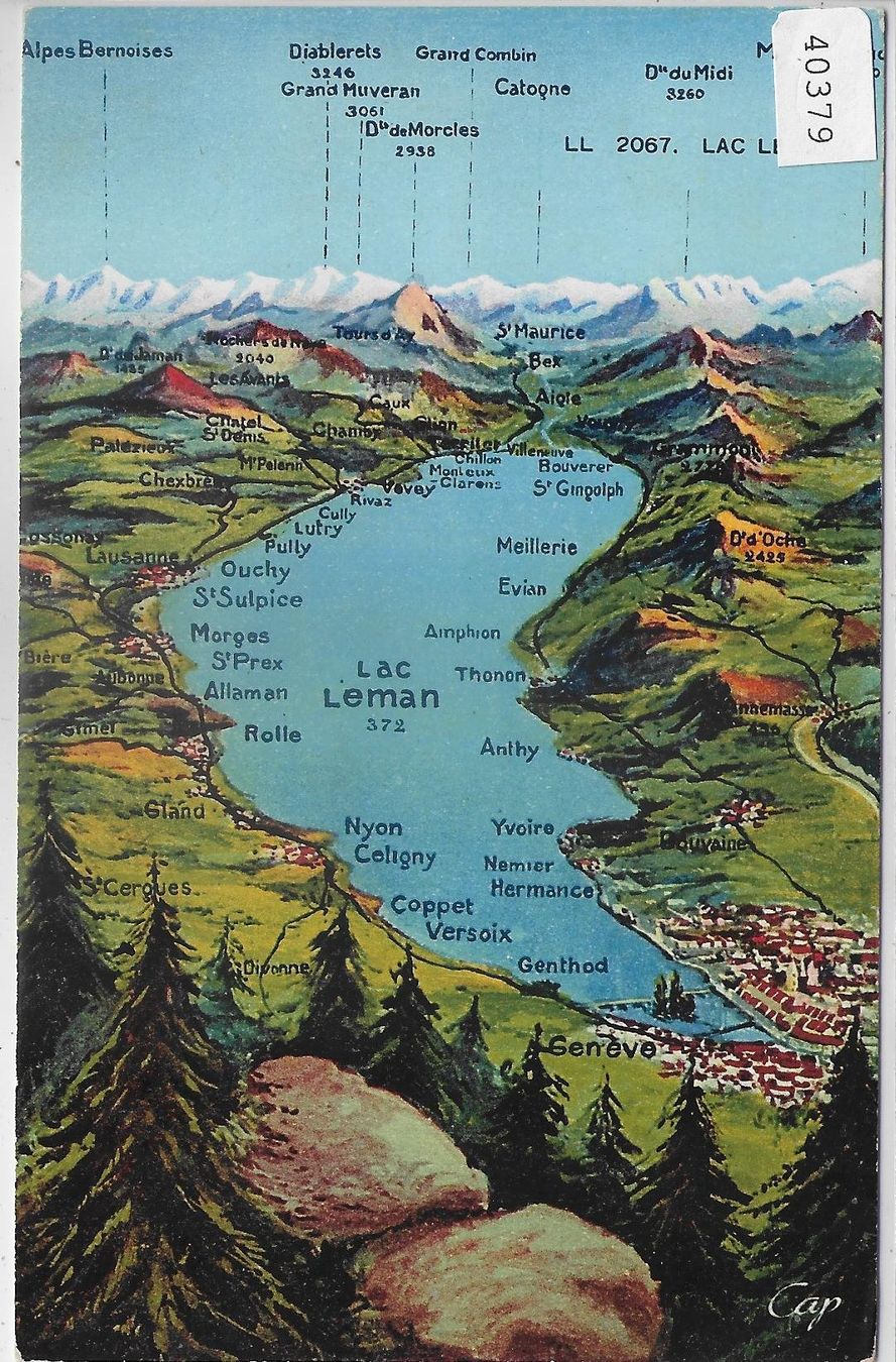 Cartoline postali: Geneve - Panorama Lac Leman - Litho – Usato da Ettingen venduto da Kartenplanet