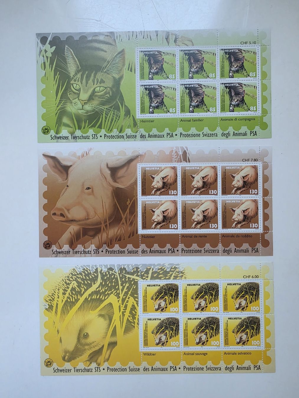 Alle Briefmarken: Gratis Versand Tierschutz Kleinbogen NEU ** – Neu und originalverpackt aus Zürich von ZH-Vintage