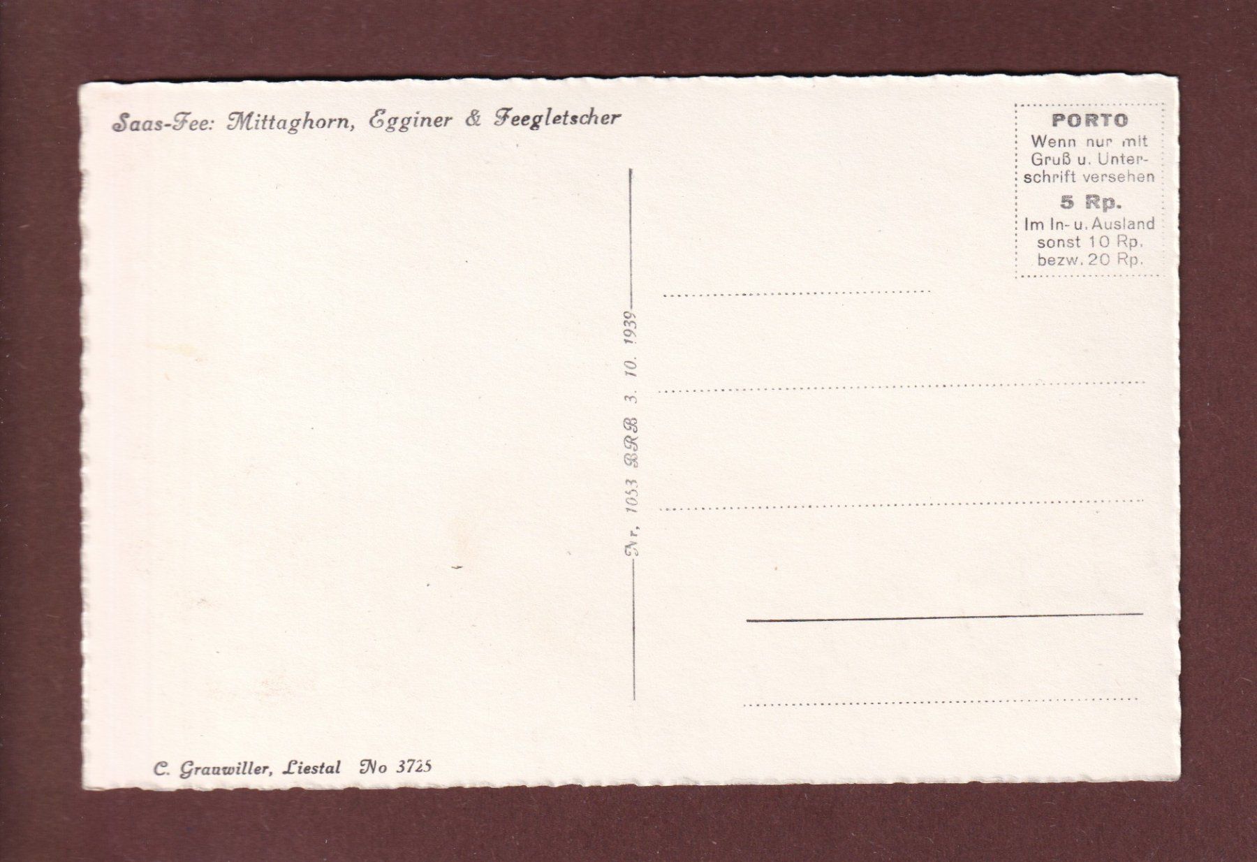 Ansichtskarten: SAAS-FEE - Mittaghorn - Egginer - Feegletscher – Gebraucht aus Pully von nicecards 1