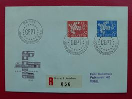 1961, Nr.379-380 EUROPA, KELLERHALS-Erstagsbrief, Halbmond-O