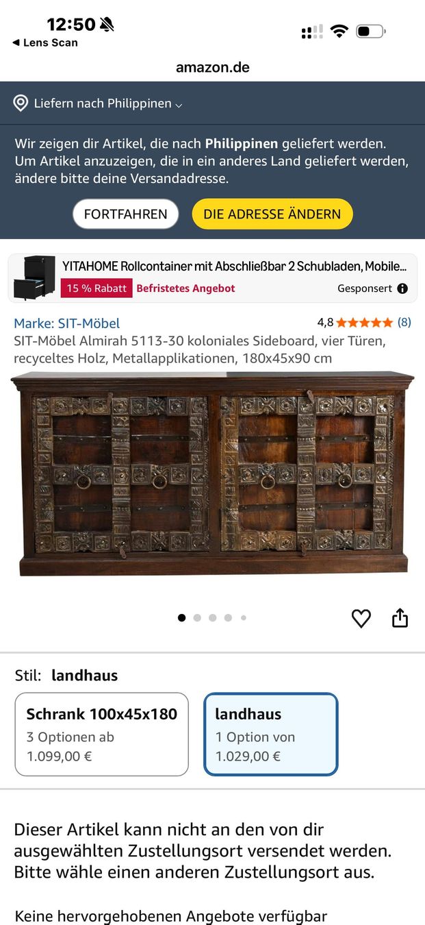 Commodes: Sideboard Almirah 180x45x90cm Holz – D'occasion à Stein am Rhein par dom_k28v