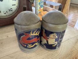 2 Chopes à bière ancienne avec couvercle