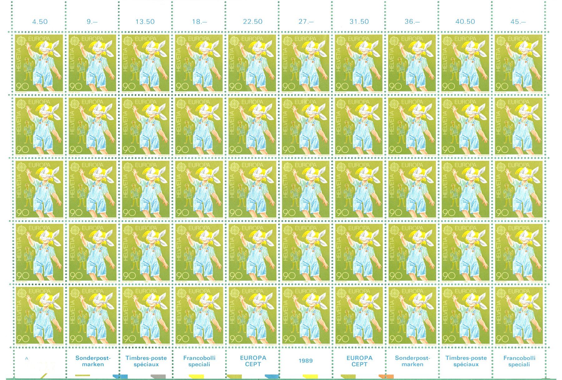 Tous les timbres: Bogen  1989 EUROPA  90 Rp.   postfrisch – Neuf (Voir description) à Mellingen par Ginger