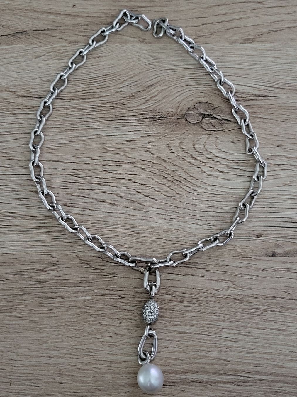 Catenine: Edle Designerkette mit ca 165 Brillanten und einer Perle – Nuovo (secondo la descrizione) da Unterägeri venduto da Altgoldschmuck 3