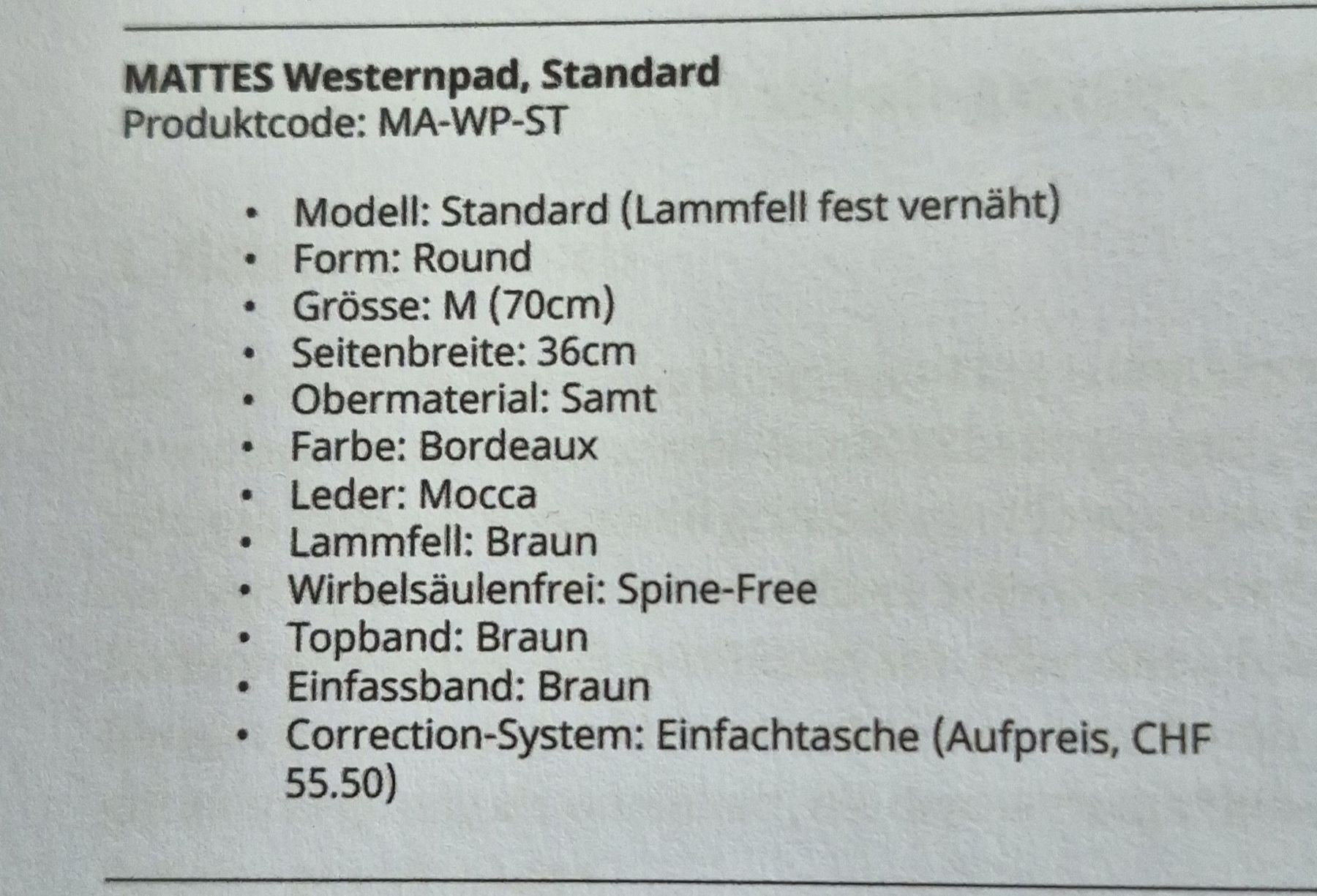 Selle & Accessori: Mattes Westernpad – Usato da Hallwil venduto da Simaja 3