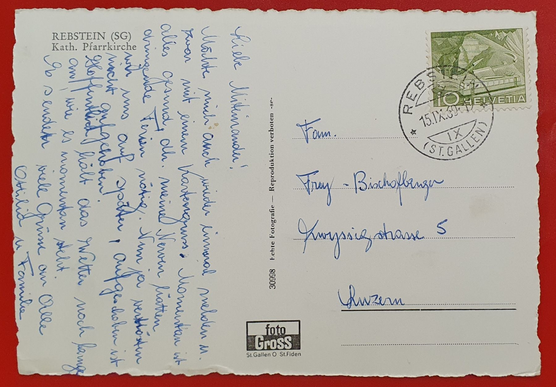 Cartoline postali: Rebstein 1960 - Katholische Kirche – Usato da Kreuzlingen venduto da Rschweiz1 1