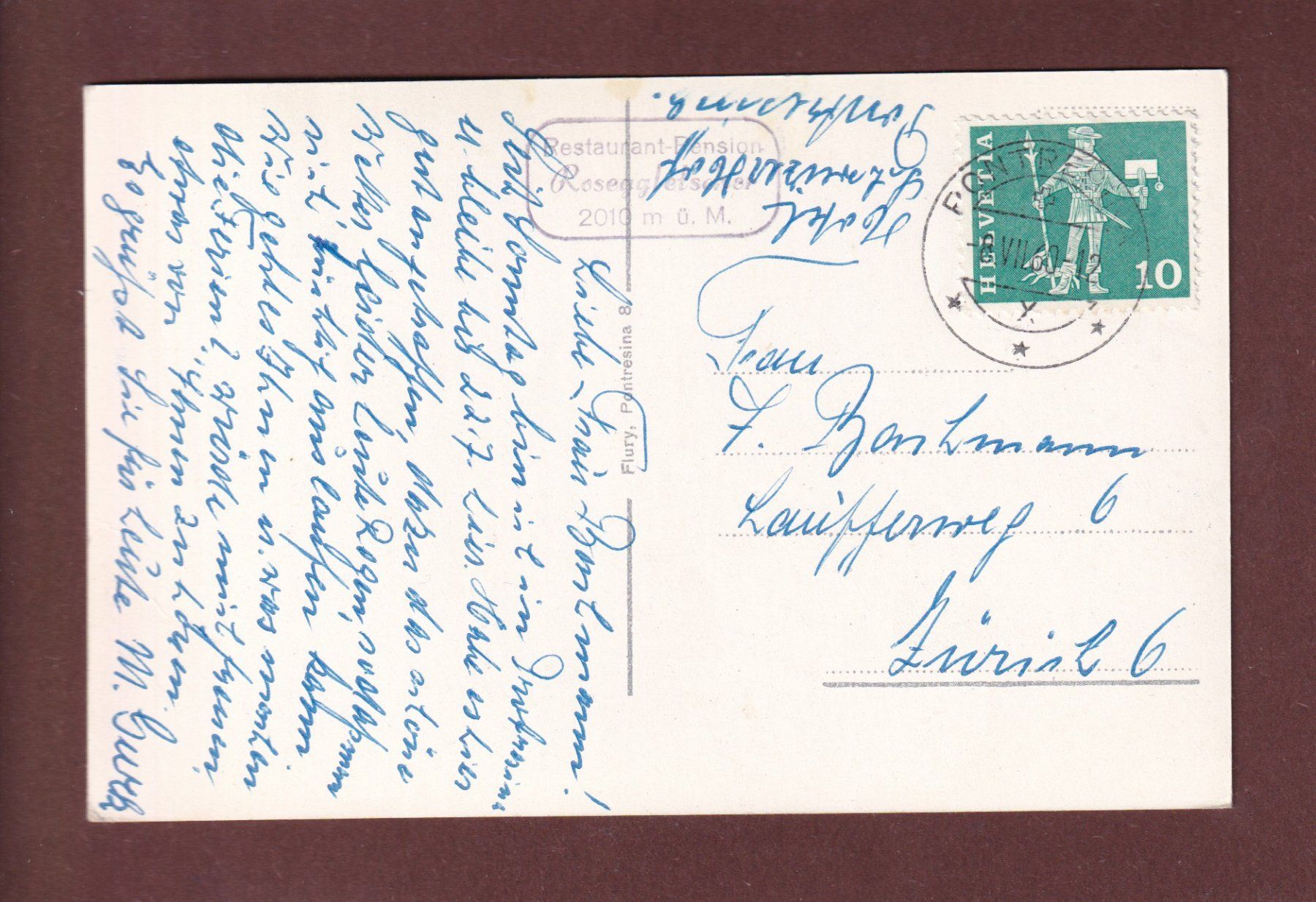 Cartoline postali: ROSEG-GRUPPE - 1960 – Usato da Pully venduto da nicecards-shop 1