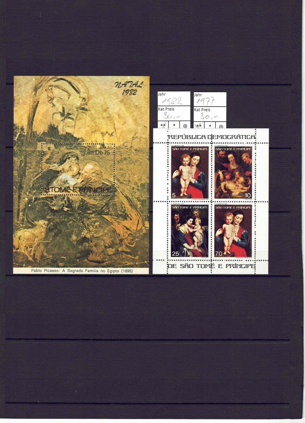 Alle Briefmarken: S Tomé 2 Weihnachtsblocks 1977/82 postfr** – Gebraucht aus Basel von Pfefferschootte