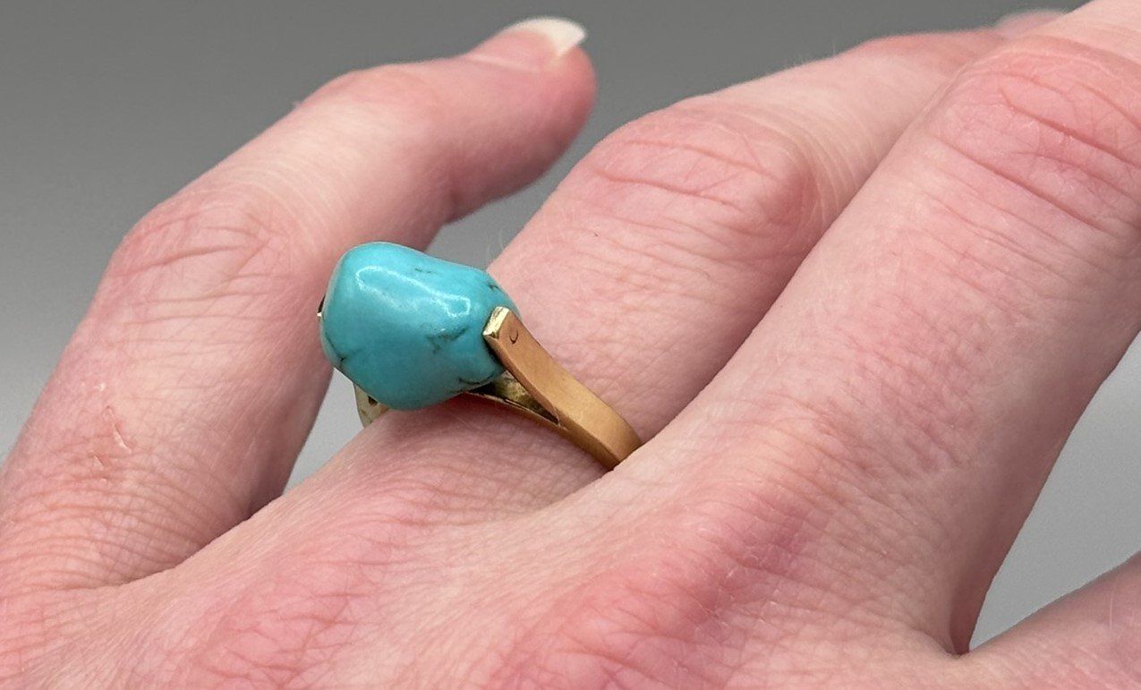 Anelli: 585 Gold Ring mit grossem Türkis Vintage Statement Ring 14K – Usato da Brunnen venduto da mel_79gf