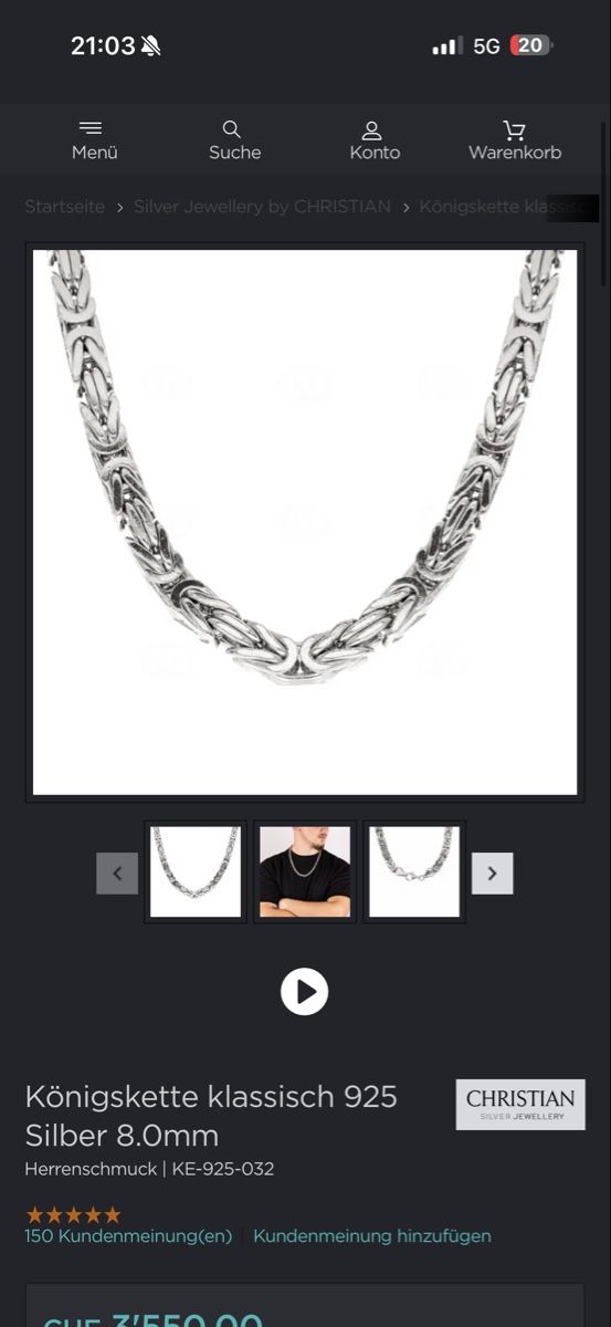 Catenine: Königskette Silber 925 180g – Usato da Sennhof venduto da furkanAlb 3
