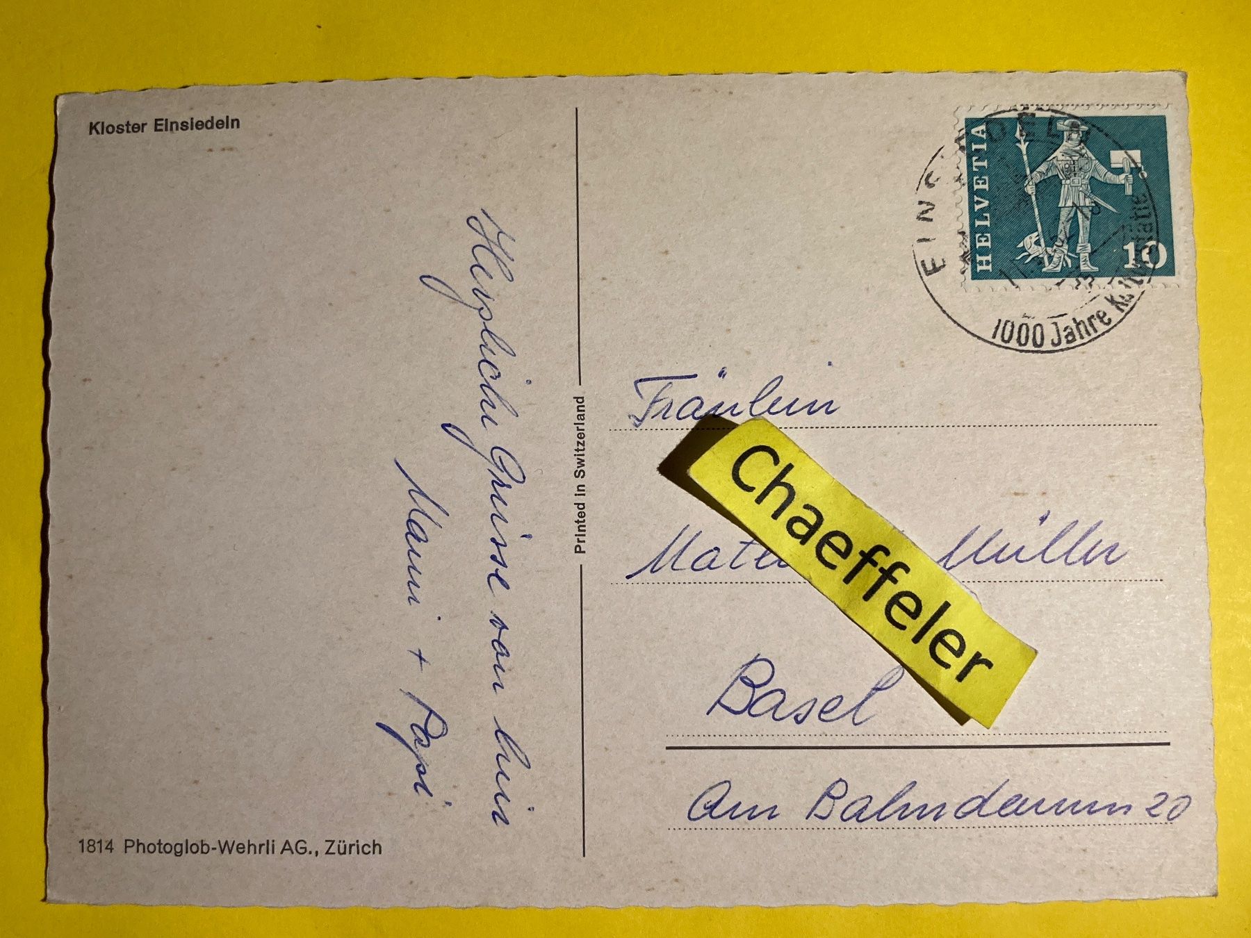 Cartoline postali: 1962 Kloster Einsiedeln – Usato da Zürich venduto da Chaeffeler 1