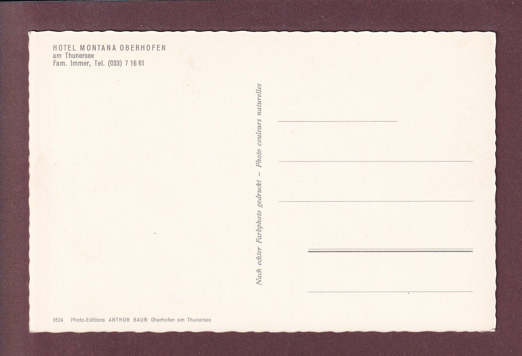 Cartes postales: OBERHOFEN - Hotel Montana – D'occasion à Pully par nicecards 1