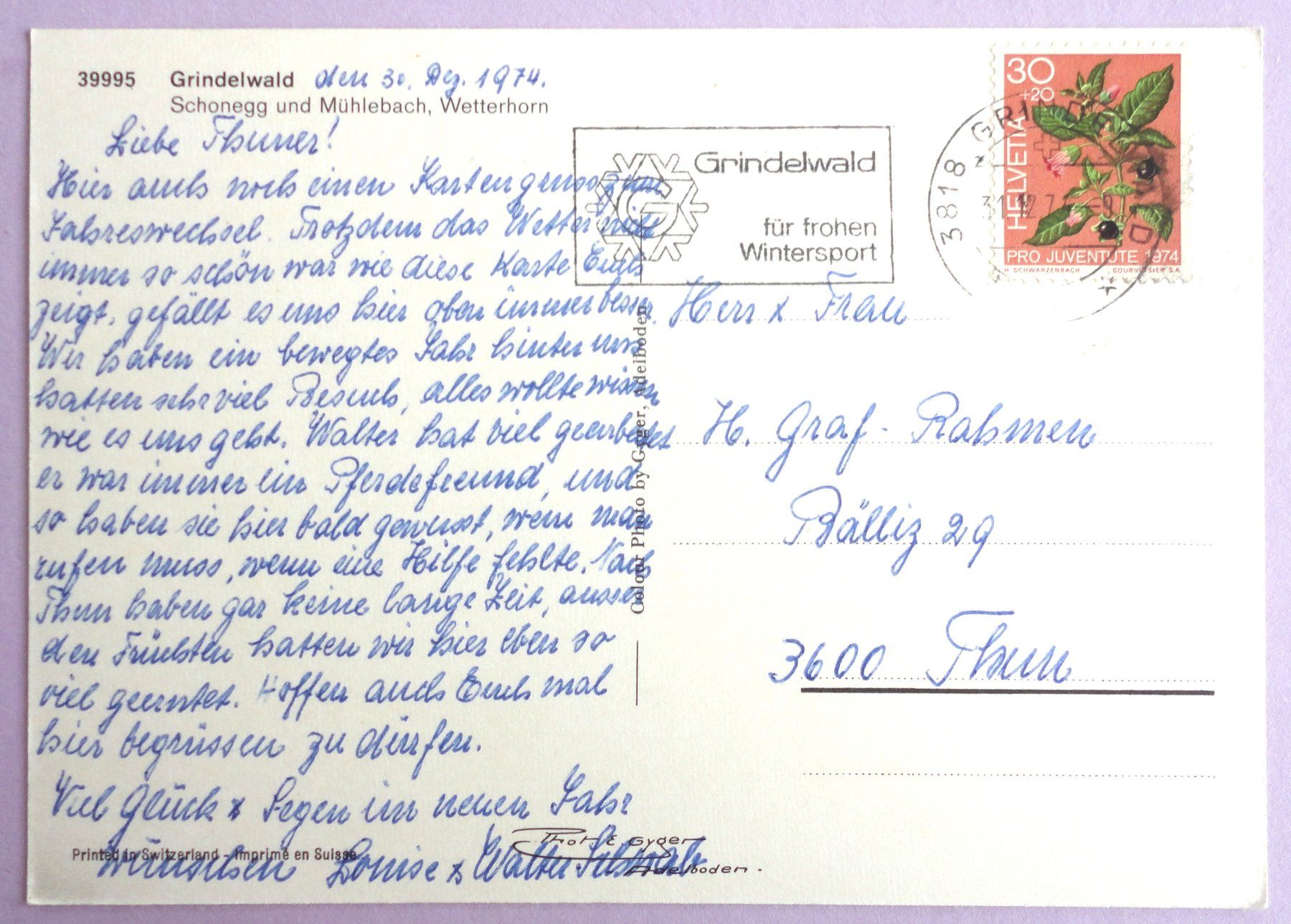 Cartoline postali: Grindelwald, Schonegg und Mühlebach – Usato da Fétigny venduto da Billy2miny 1