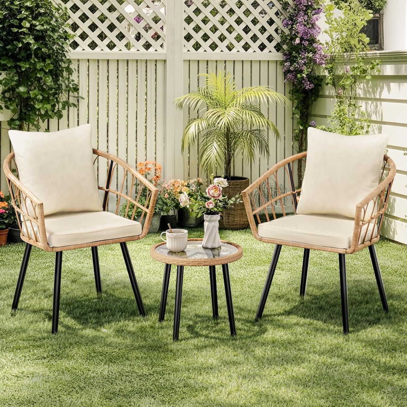 Set di tavolo e panche: 3-teiliges Rattan Balkonmöbel Set – Nuovo e nell'imballaggio originale da Gränichen venduto da omniadeals 1