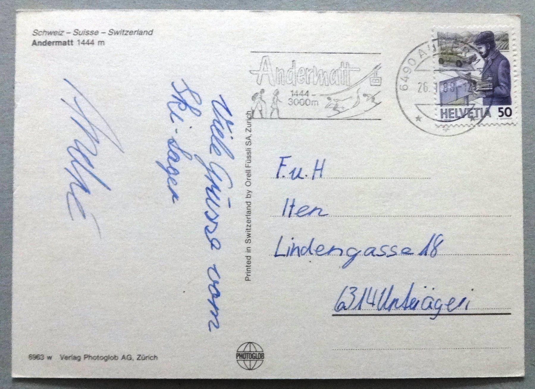 Cartoline postali: Andermatt 1444 m – Usato da Fétigny venduto da Billy2miny 1