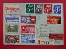 1939, TOP-LANDI-Frankatur mit Vignette rückseitig, 13 Marken