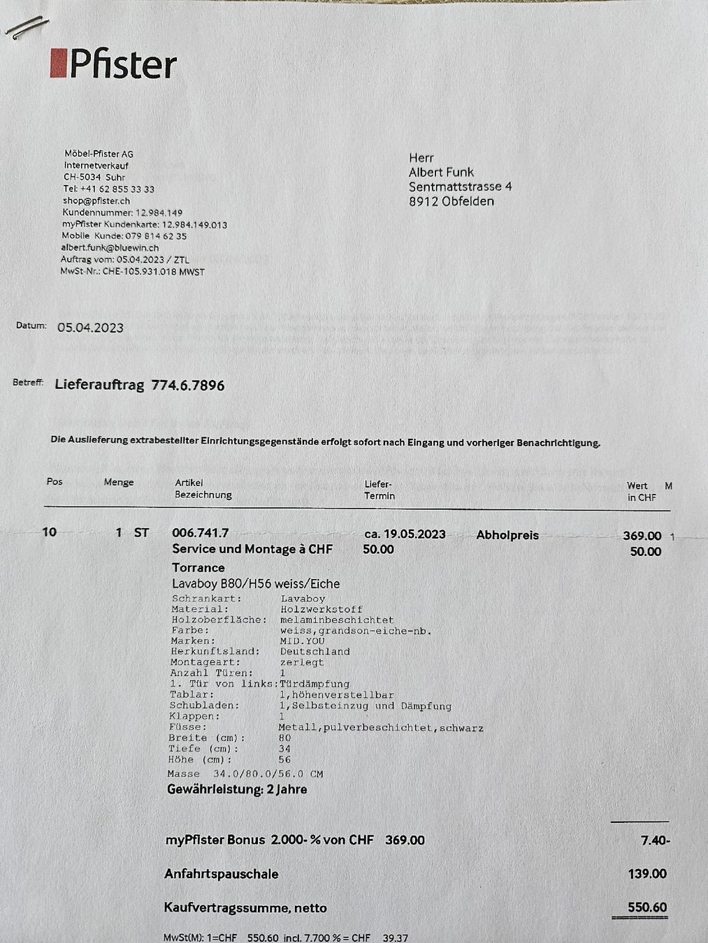 Pfister Installations & Meubles: Lavaboy Eiche – D'occasion à Obfelden par HBCQW 3