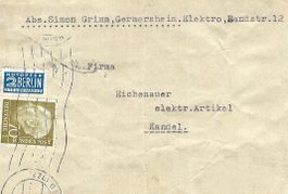 Beleg mit Briefmarken und Stempel von 1956 (mit Steuermarke)